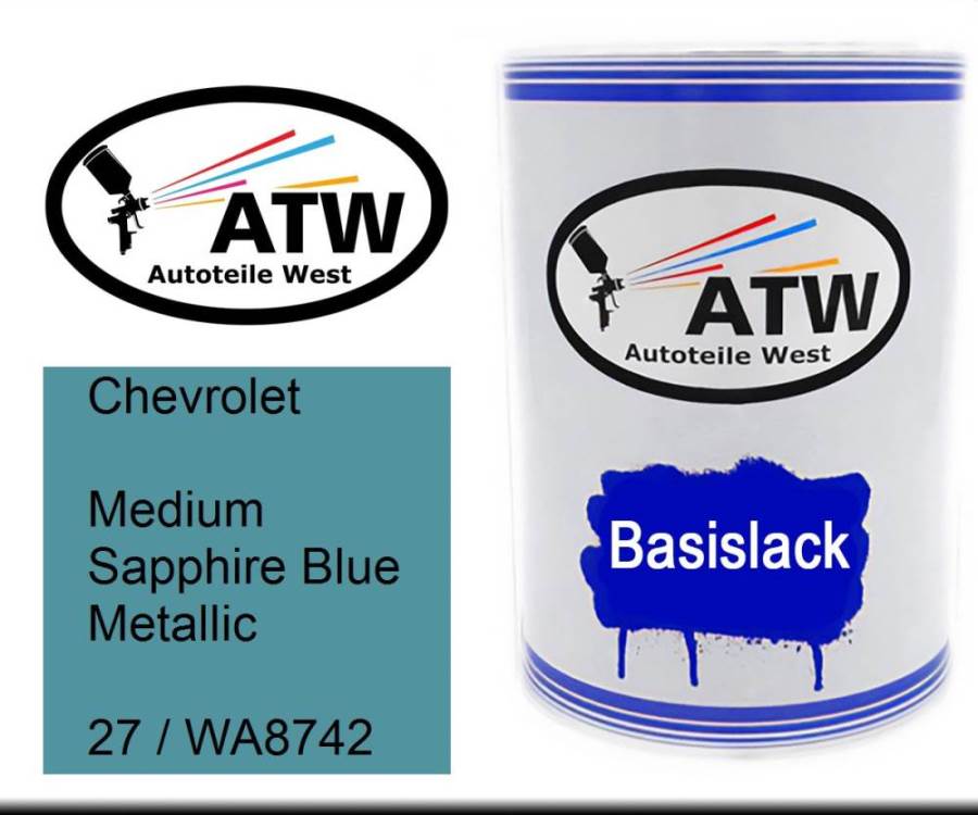 Chevrolet, Medium Sapphire Blue Metallic, 27 / WA8742: 500ml Lackdose, von ATW Autoteile West.